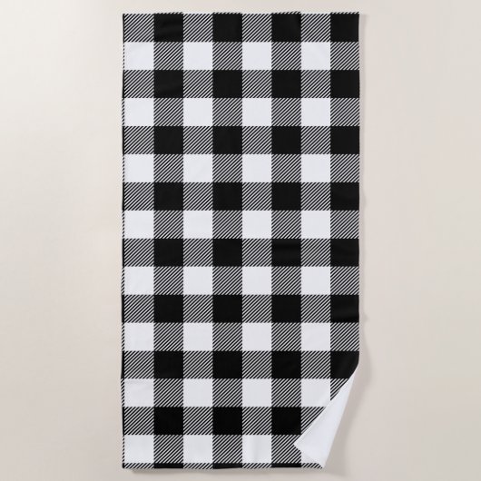 Serviette De Plage Plaid blanc noir de Buffalo avec le sergé (Devant)