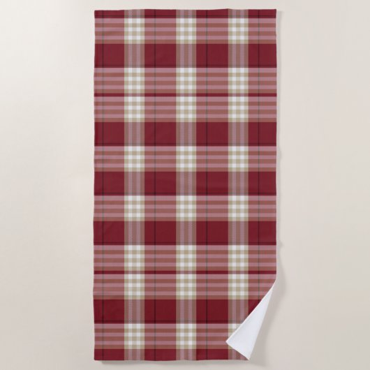 Serviette De Plage Plaid Classique Rouge Beige (Devant)