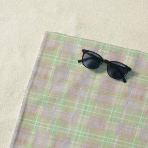 Serviette De Plage Plaid Vert Sauge Neutre Patiné