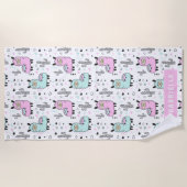 Serviette De Plage Plaisir Personnalisé Bleu & Llama Rose (Devant)
