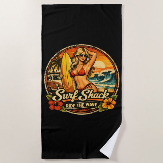 Serviette De Plage Planche de surf Surf Shack Pin-Up | Faire du surf (Devant)