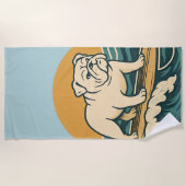 Serviette De Plage Planche de surf Surfer Dog Retro Bulldog Graphique (Devant)