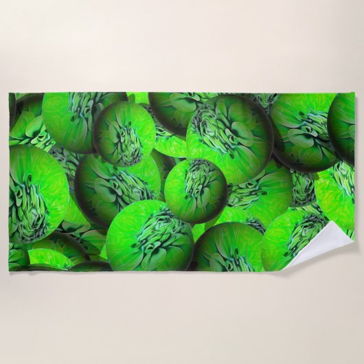 Serviette De Plage Planètes vert néon en optique 3D (Devant)