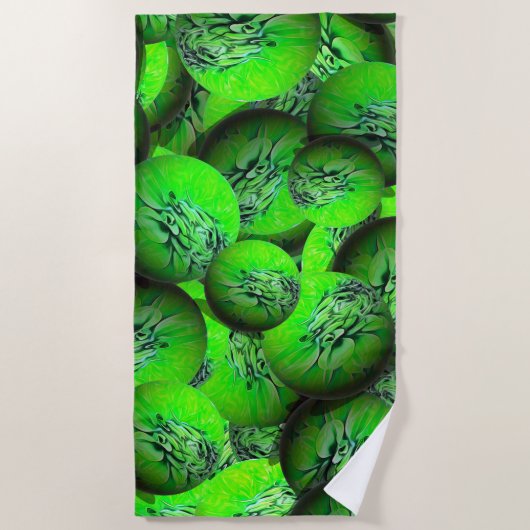 Serviette De Plage Planètes vert néon en optique 3D (Devant)