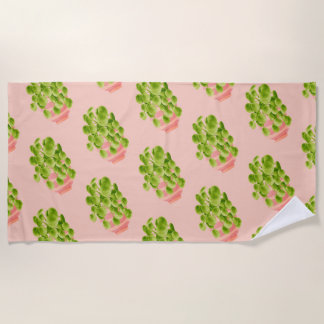 Serviette De Plage Plant lover gift- watercolor pilea houseplant 