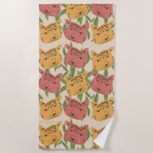 Serviette De Plage Plantes de la jungle du guépard Végétation Corail