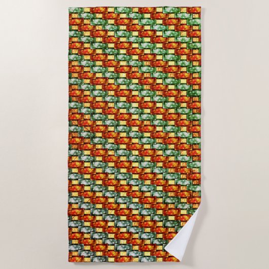 Serviette De Plage Plaques rectangulaires orange vert sculpté et tach (Devant)