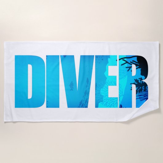 Serviette De Plage Plongeur : Plongée Typographie (Devant)