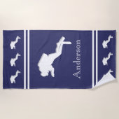 Serviette De Plage PLONGEURS DE SCUBA Monogramme White Navy Grey (Devant)
