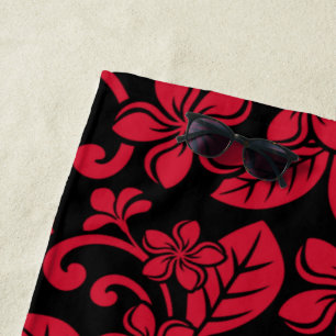 SERVIETTE DE PLAGE PLUMÉRIE DE L'ÎLE (NOIR/ROUGE)