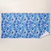 Serviette De Plage Plumes de paon bleu blanc (Devant)