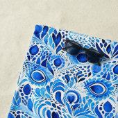 Serviette De Plage Plumes de paon bleu blanc (En situation)