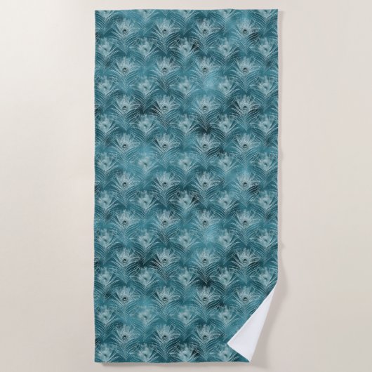 Serviette De Plage Plumes de paon glam turquoise brillant (Devant)