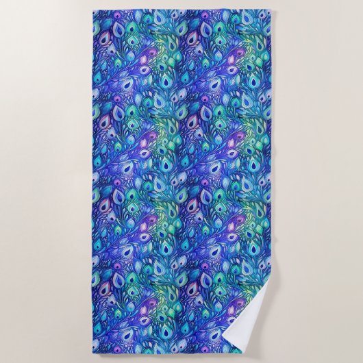 Serviette De Plage Plumes de Peacock de Monnaie Bleue Violet (Devant)