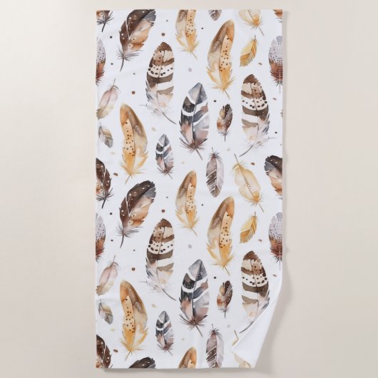 Serviette De Plage Plumes indigènes tribales à la crème Brown (Devant)