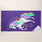 Serviette De Plage Plutôt Rearing Rainbow Unicorn Falling Stars (Devant)