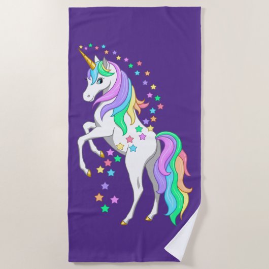 Serviette De Plage Plutôt Rearing Rainbow Unicorn Falling Stars (Devant)