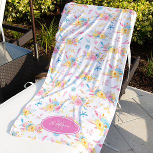 Serviette De Plage Plutôt rose Motif Floral Monogramme