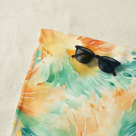Serviette De Plage Plutôt Tropical Turquoise Orange Cream (En situation)