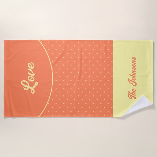 Serviette De Plage Poche Mi-Siècle Jaune Points Rétro Été Amour (Devant)