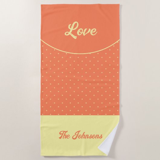 Serviette De Plage Poche Mi-Siècle Jaune Points Rétro Été Amour (Devant)