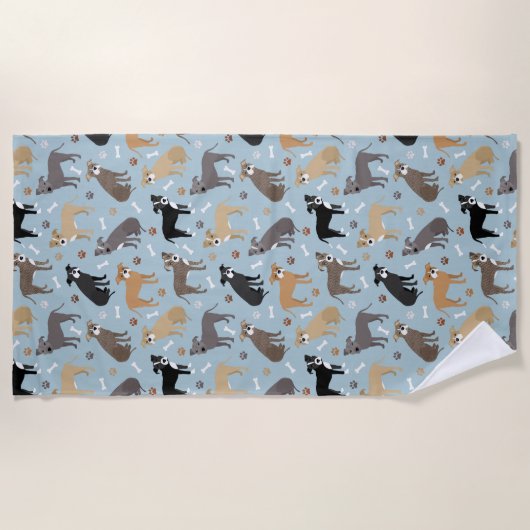 Serviette De Plage Poches et os Pitbulles (Devant)