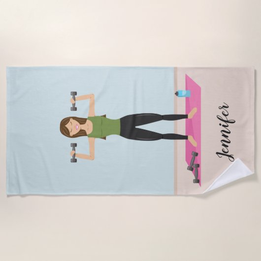 Serviette De Plage Poids de levage pour fille mignonne et nom personn (Devant)