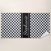 Serviette De Plage Point de polka noir et blanc personnalisé (Devant)