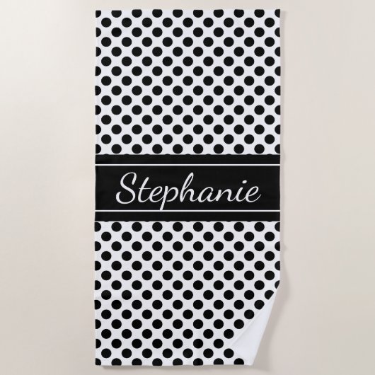 Serviette De Plage Point de polka noir et blanc personnalisé (Devant)
