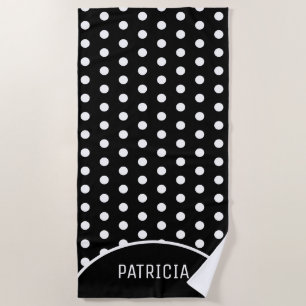 Serviette De Plage Point Polka Noir Et Blanc Personnalisé