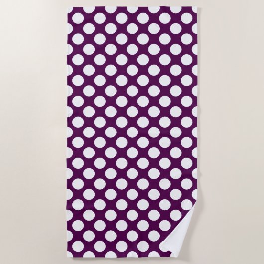 Serviette De Plage Point Polka violet et blanc contemporain (Devant)