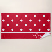 Serviette De Plage Pointe Polka Rouge & Blanc Design Moderne (Devant)