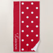 Serviette De Plage Pointe Polka Rouge & Blanc Design Moderne (Devant)