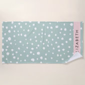 Serviette De Plage Points Dalmatiens verts, Spots, Votre Nom (Devant)