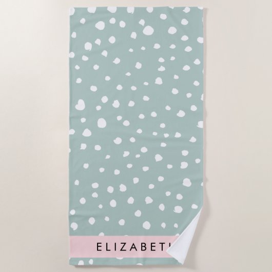 Serviette De Plage Points Dalmatiens verts, Spots, Votre Nom (Devant)