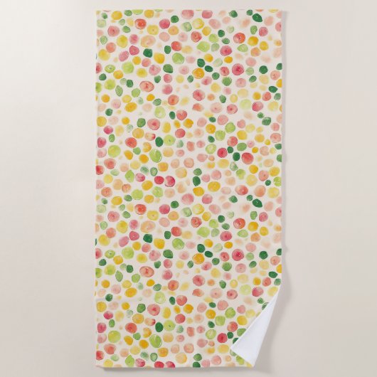 Serviette De Plage Points Fruités Rose Menthe Jaune Vert  (Devant)