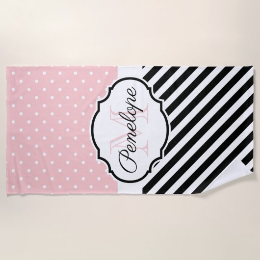 Serviette De Plage Points mignons et bandes (Devant)