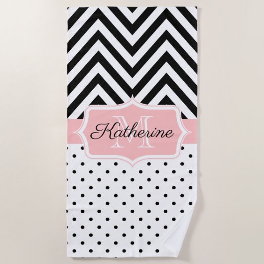 Serviette De Plage Points mignons et Chevron (Devant)
