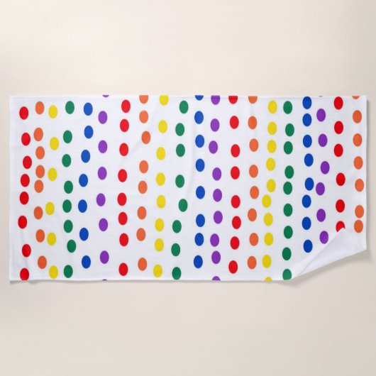Serviette De Plage Points Rainbow Candy en blanc (Devant)