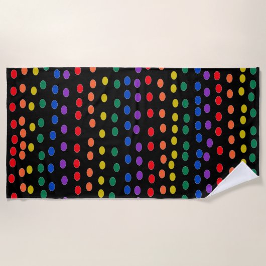 Serviette De Plage Points Rainbow Candy sur noir (Devant)