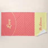 Serviette De Plage Points Rétro Jaune rose du milieu du siècle Aimer (Devant)