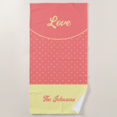 Serviette De Plage Points Rétro Jaune rose du milieu du siècle Aimer (Devant)