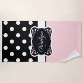 Serviette De Plage Points roses et noirs (Devant)