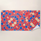 Serviette De Plage Points Rouges Et Bleus Sur Rouge (Devant)