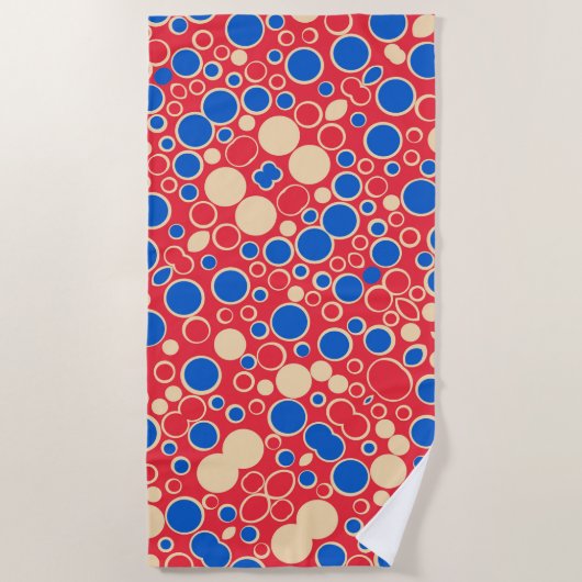 Serviette De Plage Points Rouges Et Bleus Sur Rouge (Devant)