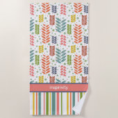 Serviette De Plage Points triés feuille Nom personnalisé Motif tendan (Devant)