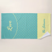 Serviette De Plage Points Turquoise Mi-Siècle Jaune Rétro Été (Devant)