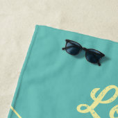 Serviette De Plage Points Turquoise Mi-Siècle Jaune Rétro Été (En situation)