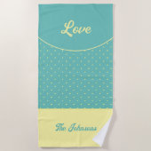 Serviette De Plage Points Turquoise Mi-Siècle Jaune Rétro Été (Devant)