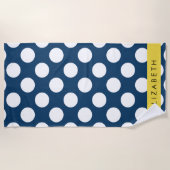 Serviette De Plage Pois Bleus de la Marine, Motif Pot Polka, Votre No (Devant)